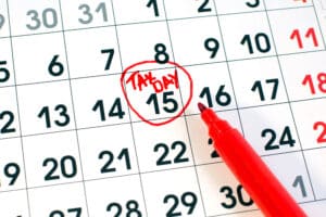 tax day on the 15th encircled on a calendar