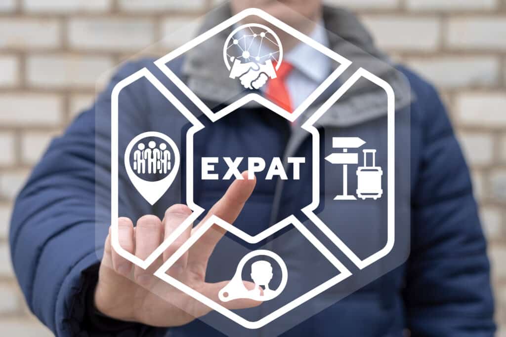 Concept of expatriate. Work abroad. Expat job. Expat resource